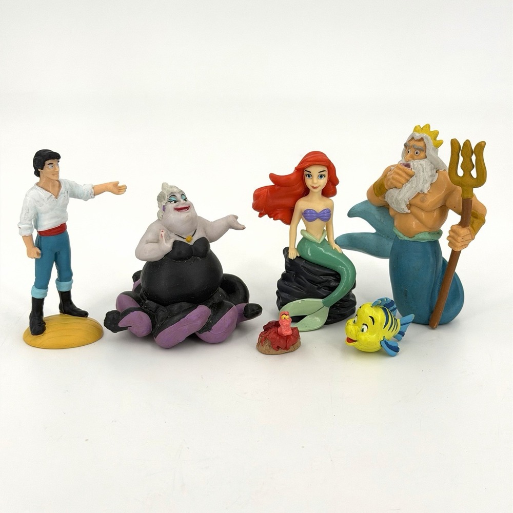 Little Mermaid Figure Play Set Disney PVC Ariel King Triton Ursula Flounder 6 Pc